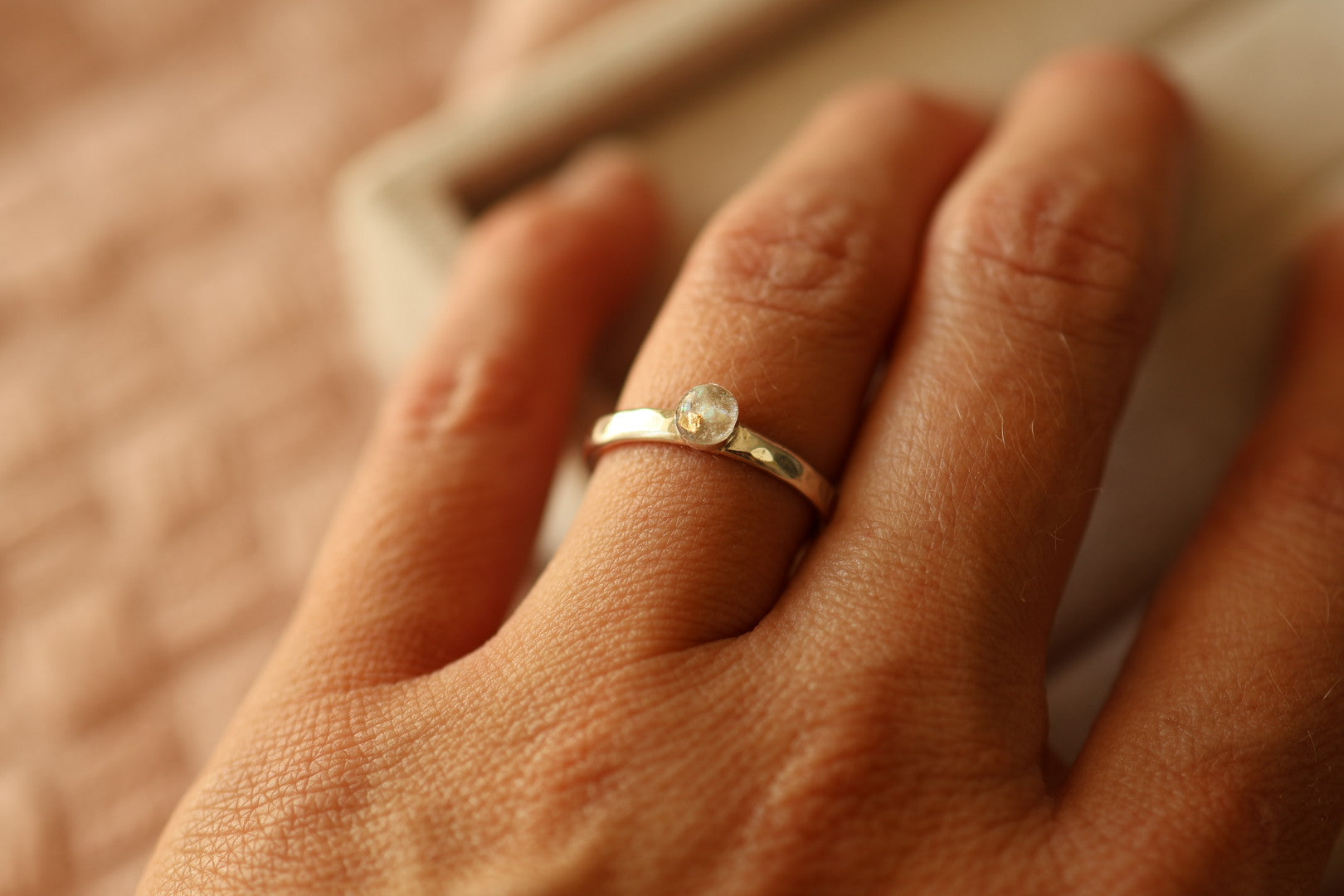 Hammered Half Round Band with 4mm Memorial Stone
