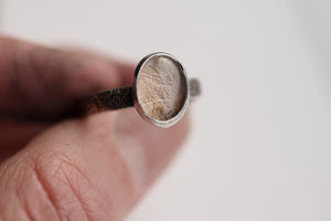 Floral Banded Memorial Ring with Glass