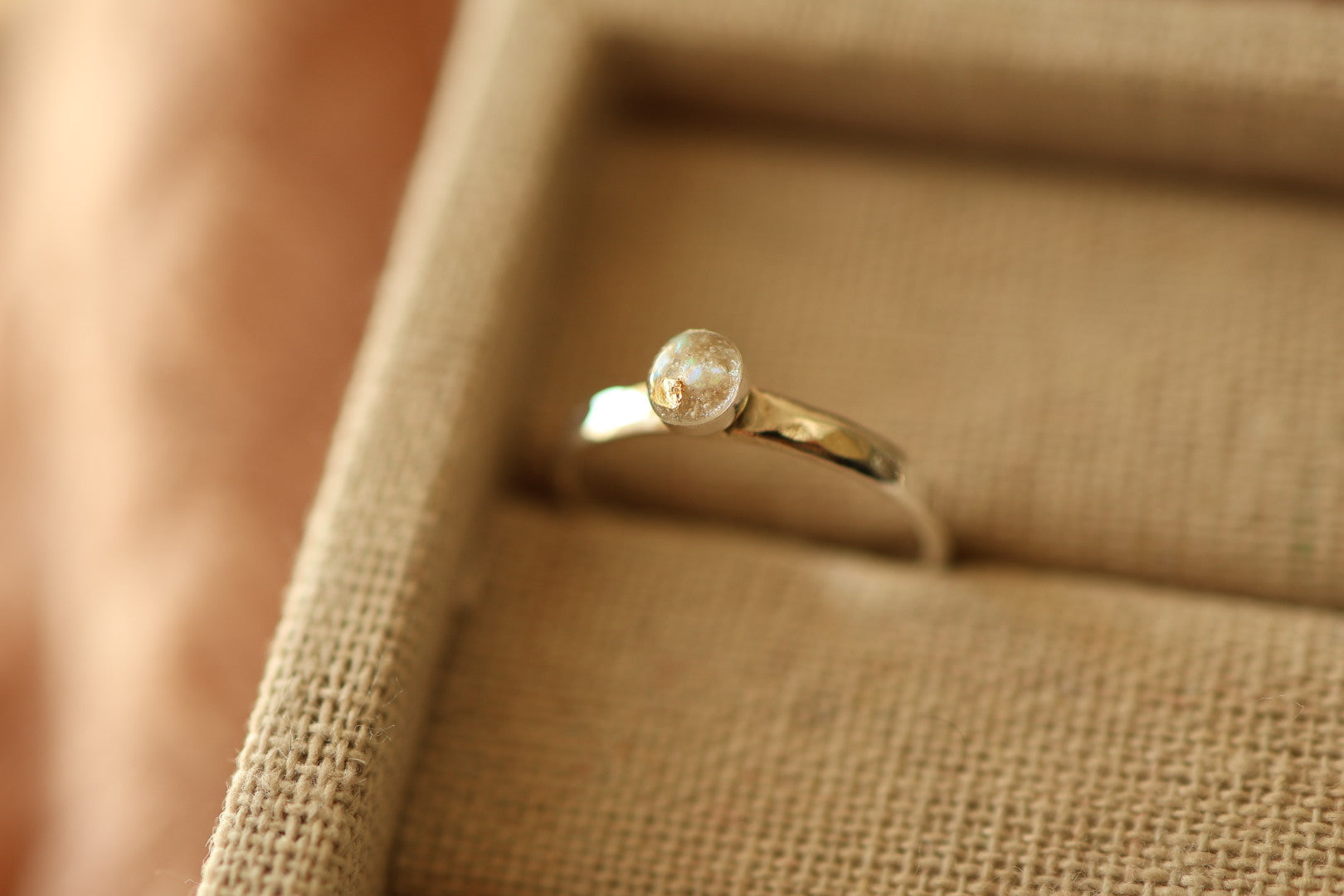Hammered Half Round Band with 4mm Memorial Stone