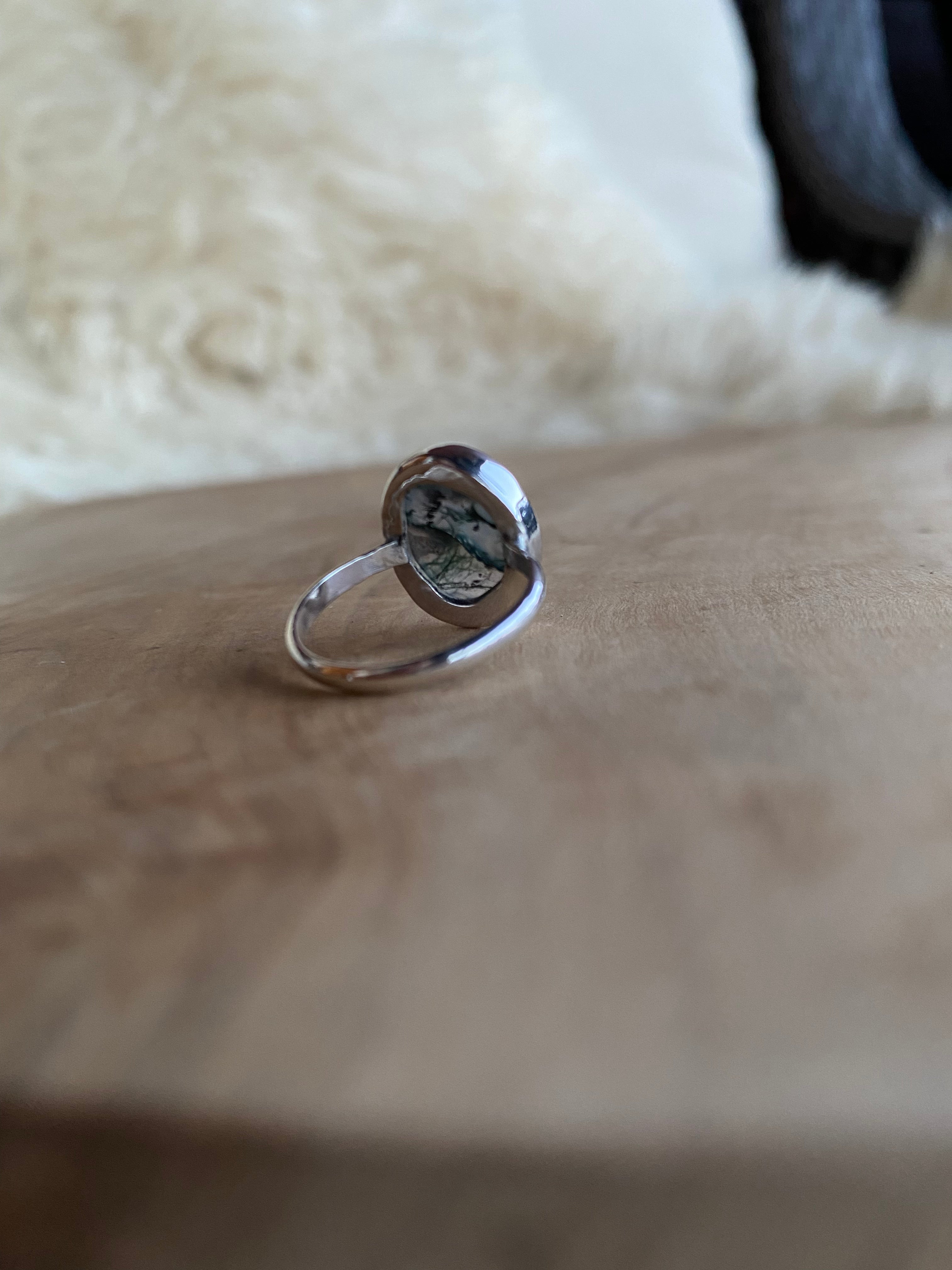 Moss Agate Window Ring (Size 5)