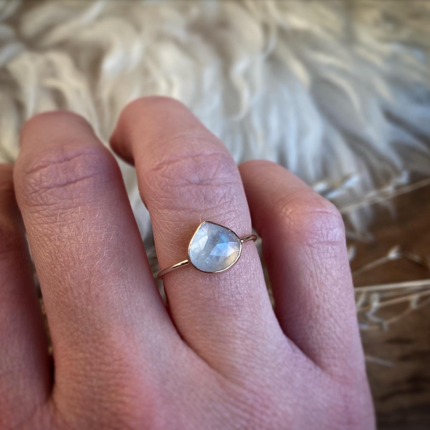 Dainty Gold Filled Moonstone Ring Size 7