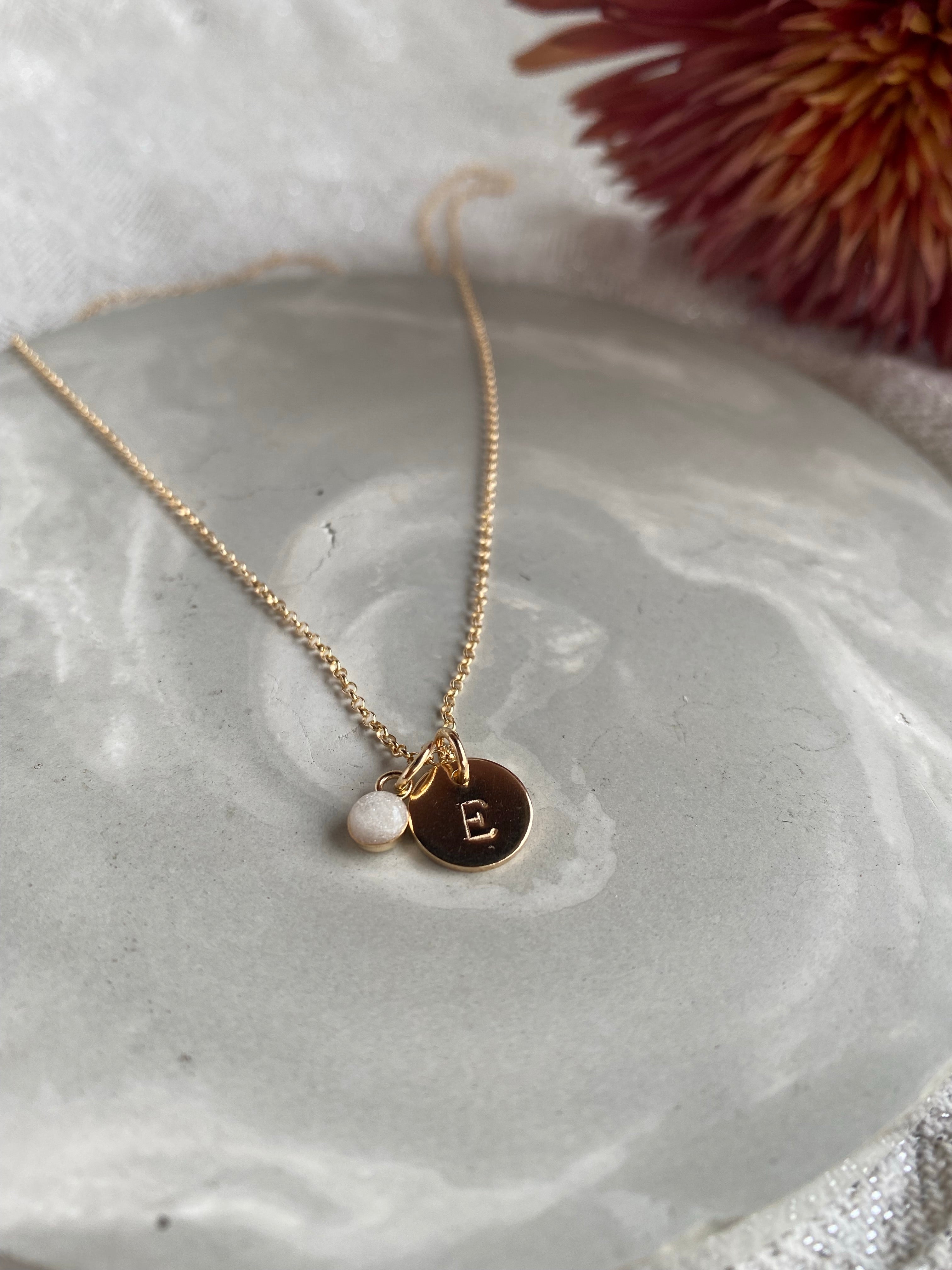 Tiny Charm with a Stamped Disc Necklace