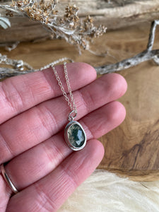 Moss Agate Pendant with Curb Chain