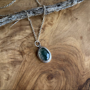 Moss Agate Pendant with Curb Chain