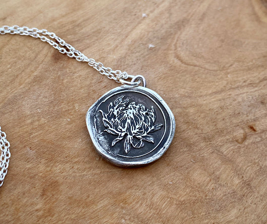 Chrysanthemum Mourning Pendant (Cremation Ash Infused Silver)