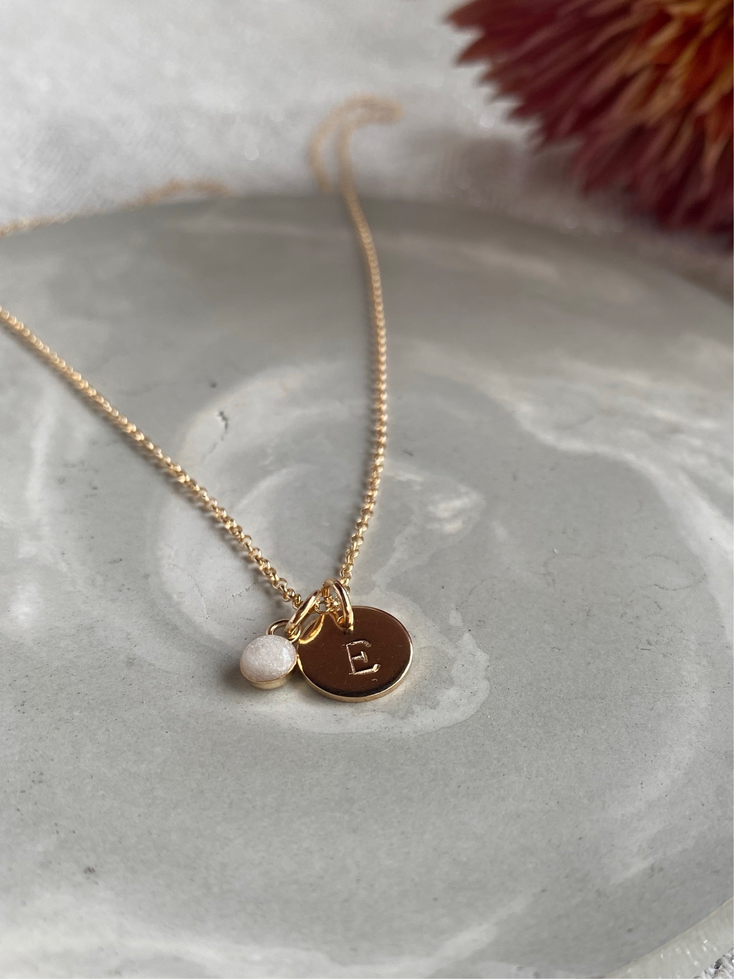 Tiny Charm with a Stamped Disc Necklace